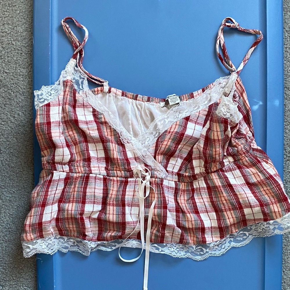 Excellent condition: Plaid Lace Trim Cami Top